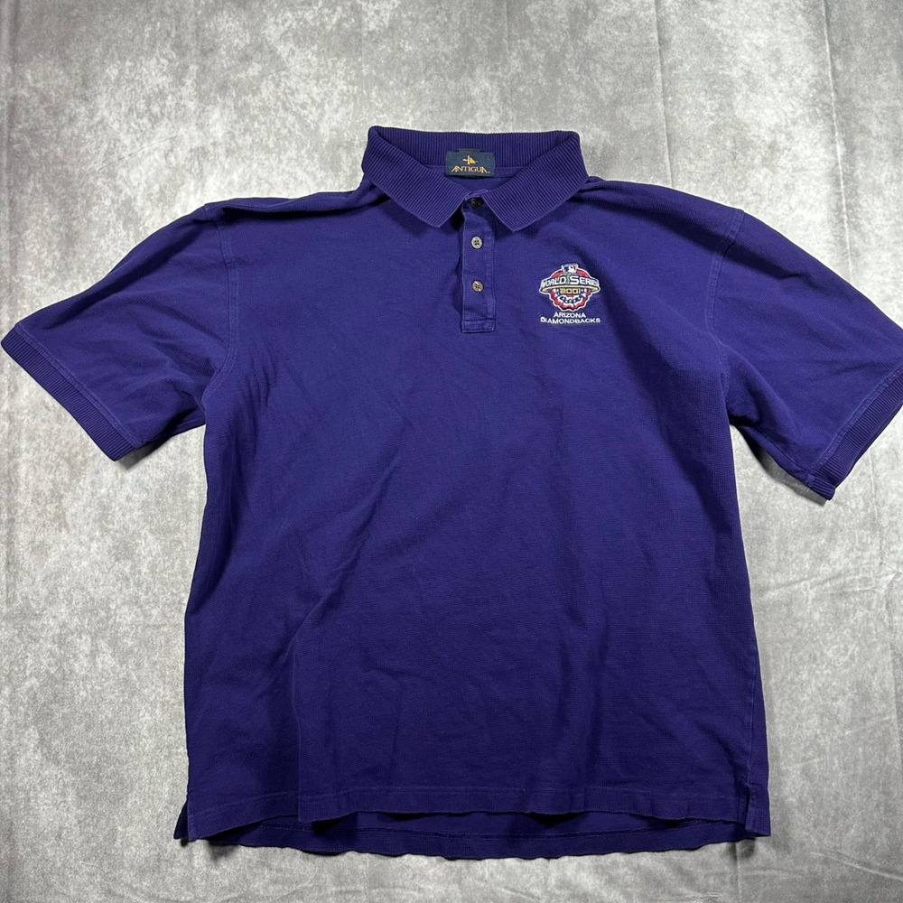 Vintage Antigua Arizona Diamondbacks 2001 World Series Polo Shirt Mens XL Purple